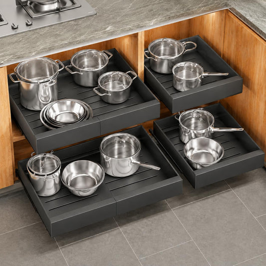 4-Pack Expandable Pull-Out Cabinet Organizer 12"–20" Black