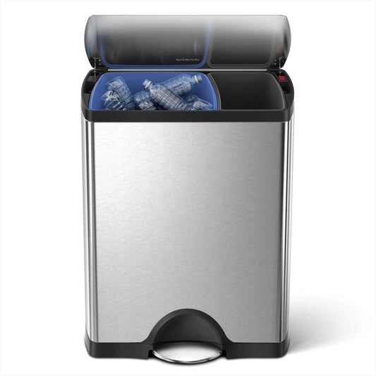 simplehuman 46L Dual Compartment Stainless Steel Step Trash Can